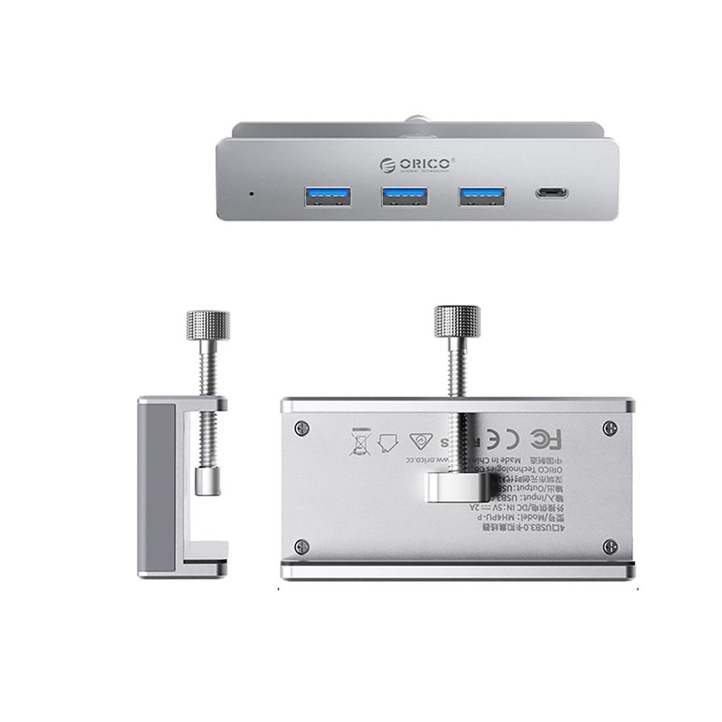 Orico MH4PC Hub kiinnitettävä USB-C / 3x USB-A 3.0 + 1x USB-C 3.0, silver
