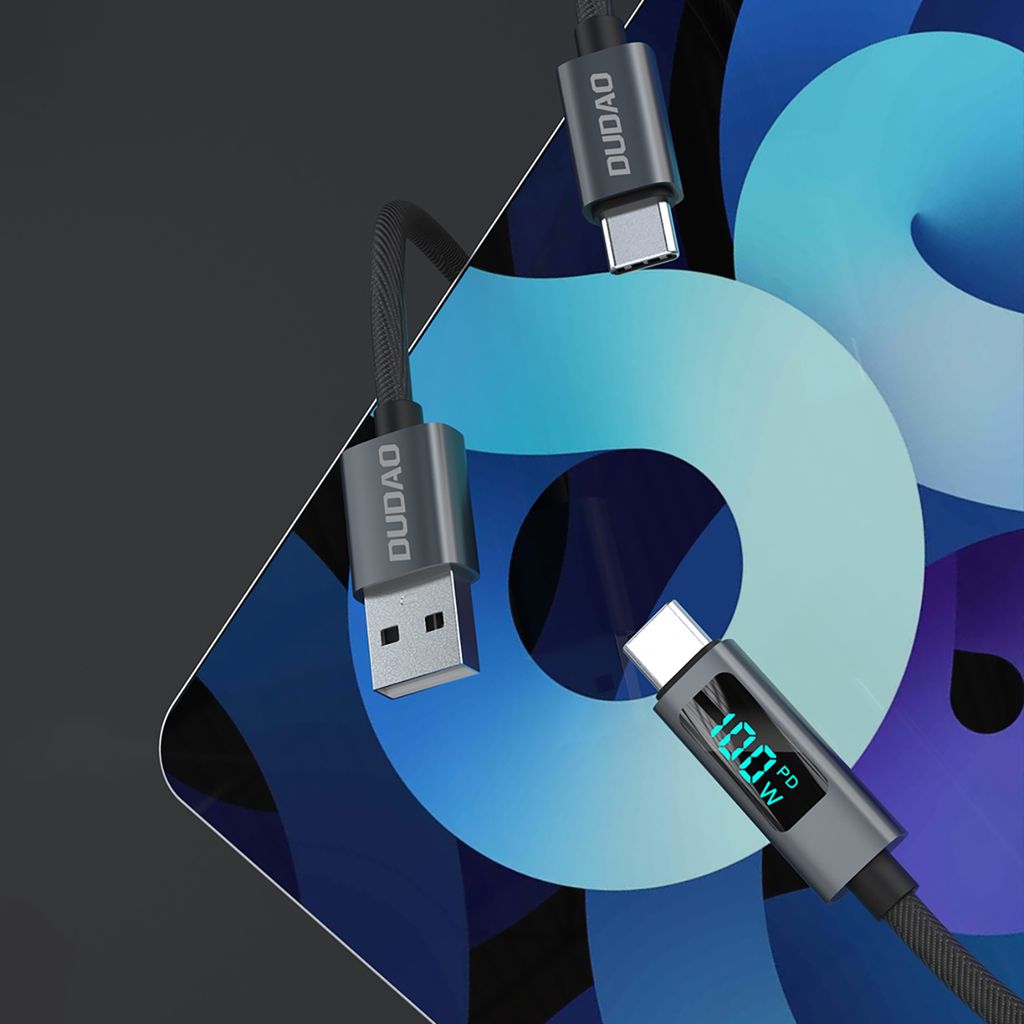 Dudao L7C USB-C til USB-C 100W kabel med LED display, 1 meter - Sort