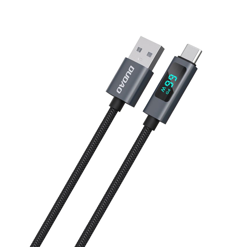 Dudao L7T USB-A til USB-C 66W kabel med LED display 1m - sort