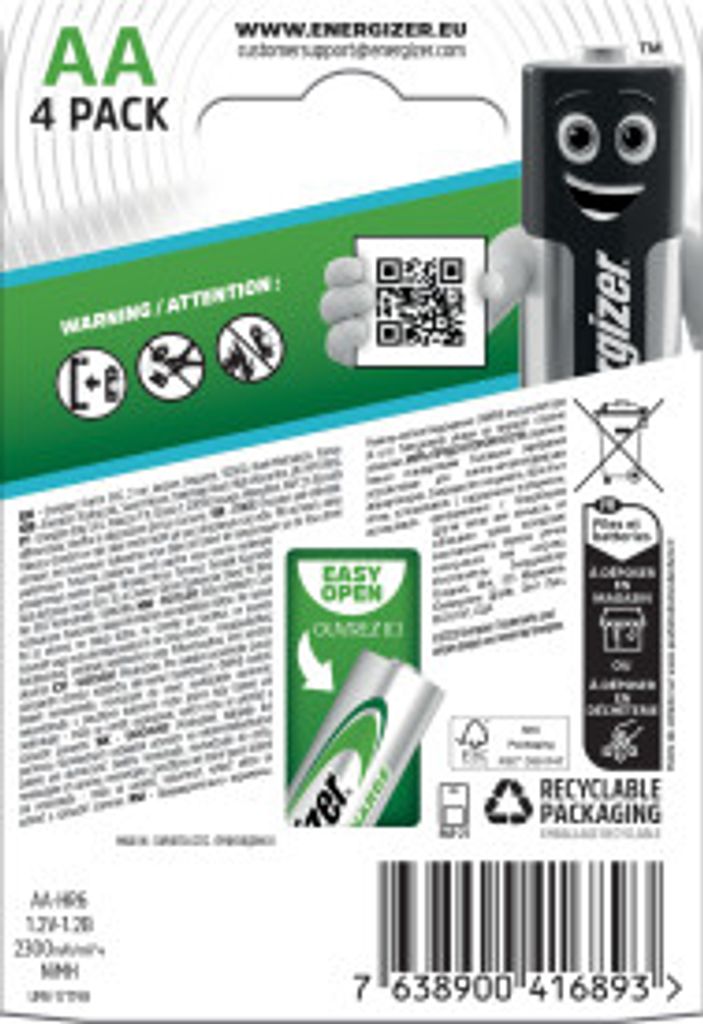 Energizer Wiederaufladbare Extreme AA-Batterien 1,2 V – 4er-Pack