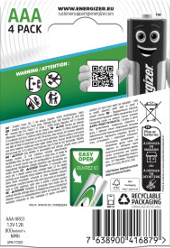 Energizer Ladattava Extreme AAA Paristo 1.2V - 4 kpl