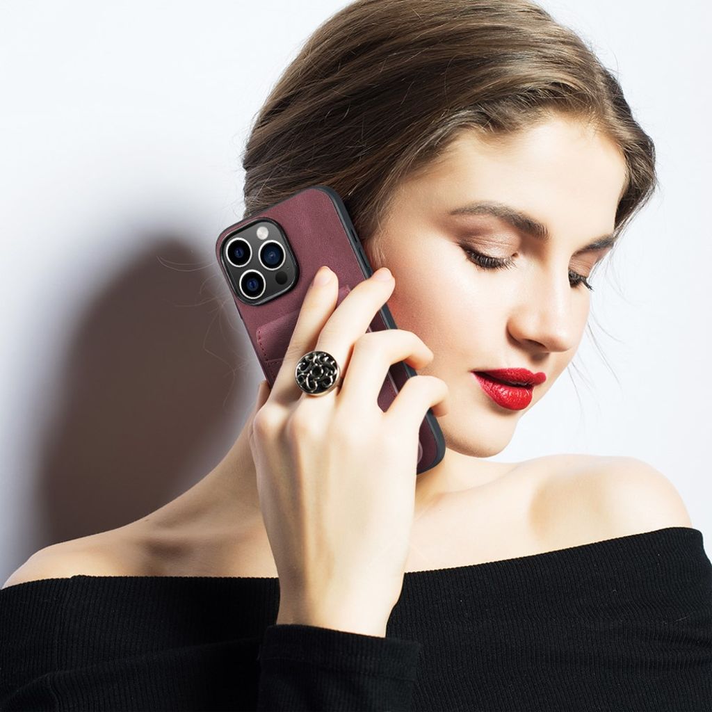 FIERRE SHANN iPhone 16 Pro Deksel med Kortspor - Rød