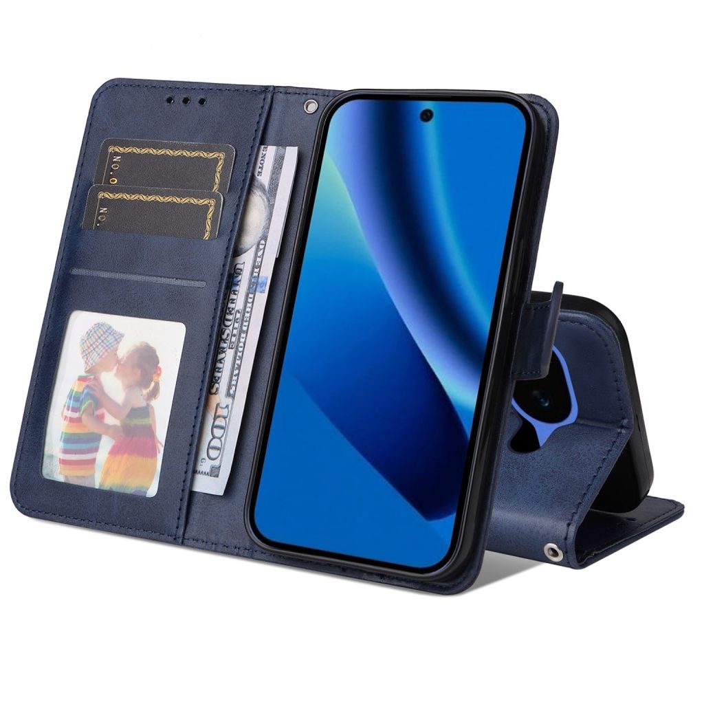 Google Pixel 10a Plånboksfodral PU-läder Stativ Handrem - Blå
