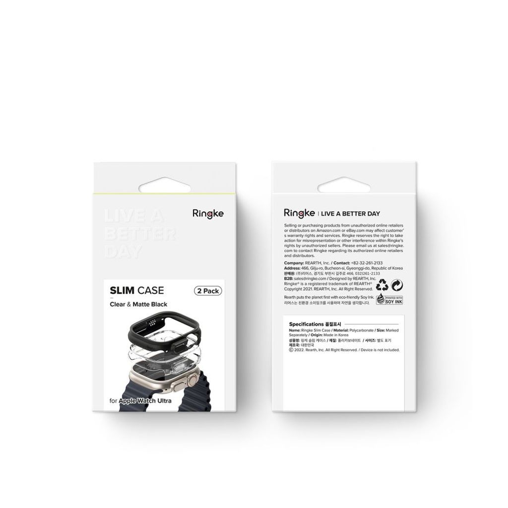 Ringke Slim Kuori Apple Watch Ultra 1/2 (49mm), 2-pakkaus - Läpinäkyvä/musta