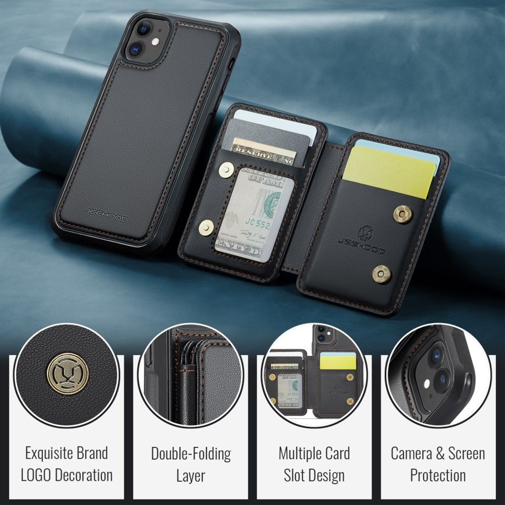 JEEHOOD iPhone 11 Lompakkokuori Irrotettava Korttipussi – Musta