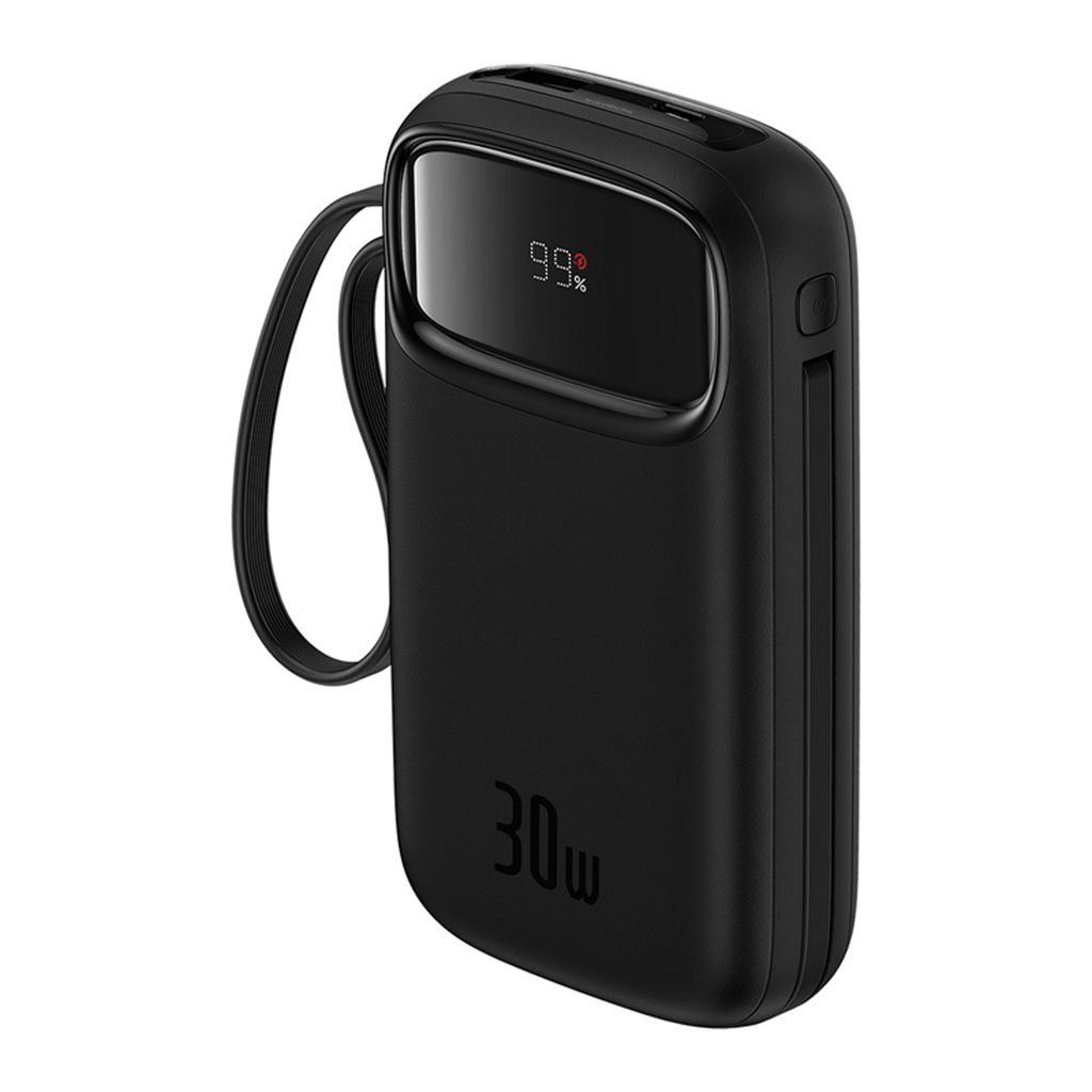 Baseus QPow 2 20000mAh 30W powerbank med 2 innebygde USB-C kabler – sort