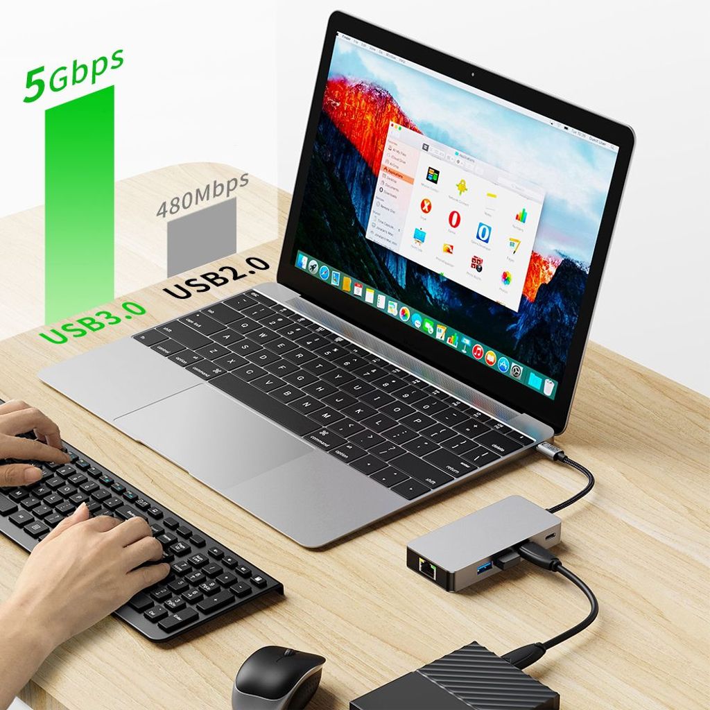 Tech-Protect HB05 HUB 9in1 USB-C HUB adapter - grå