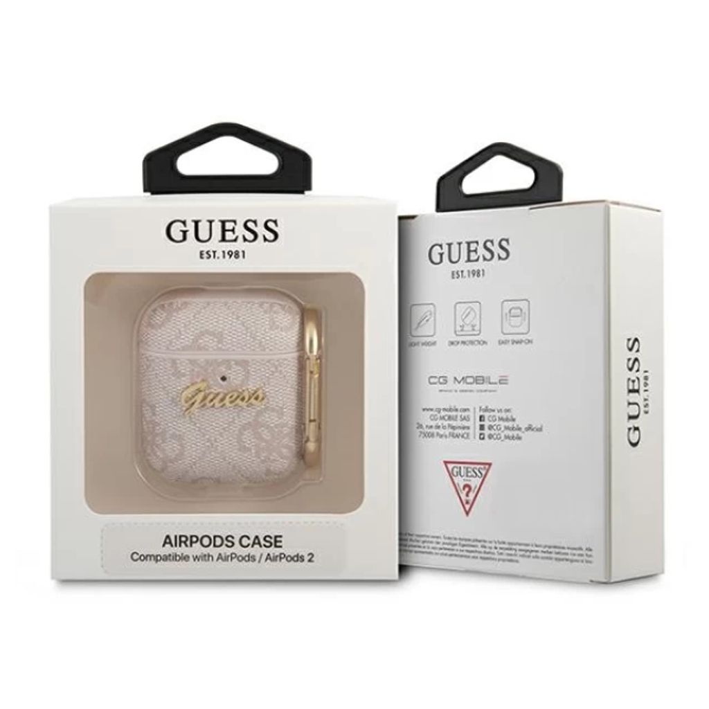 Guess 4G Script Etui till Airpods 1/2 - Lyserød