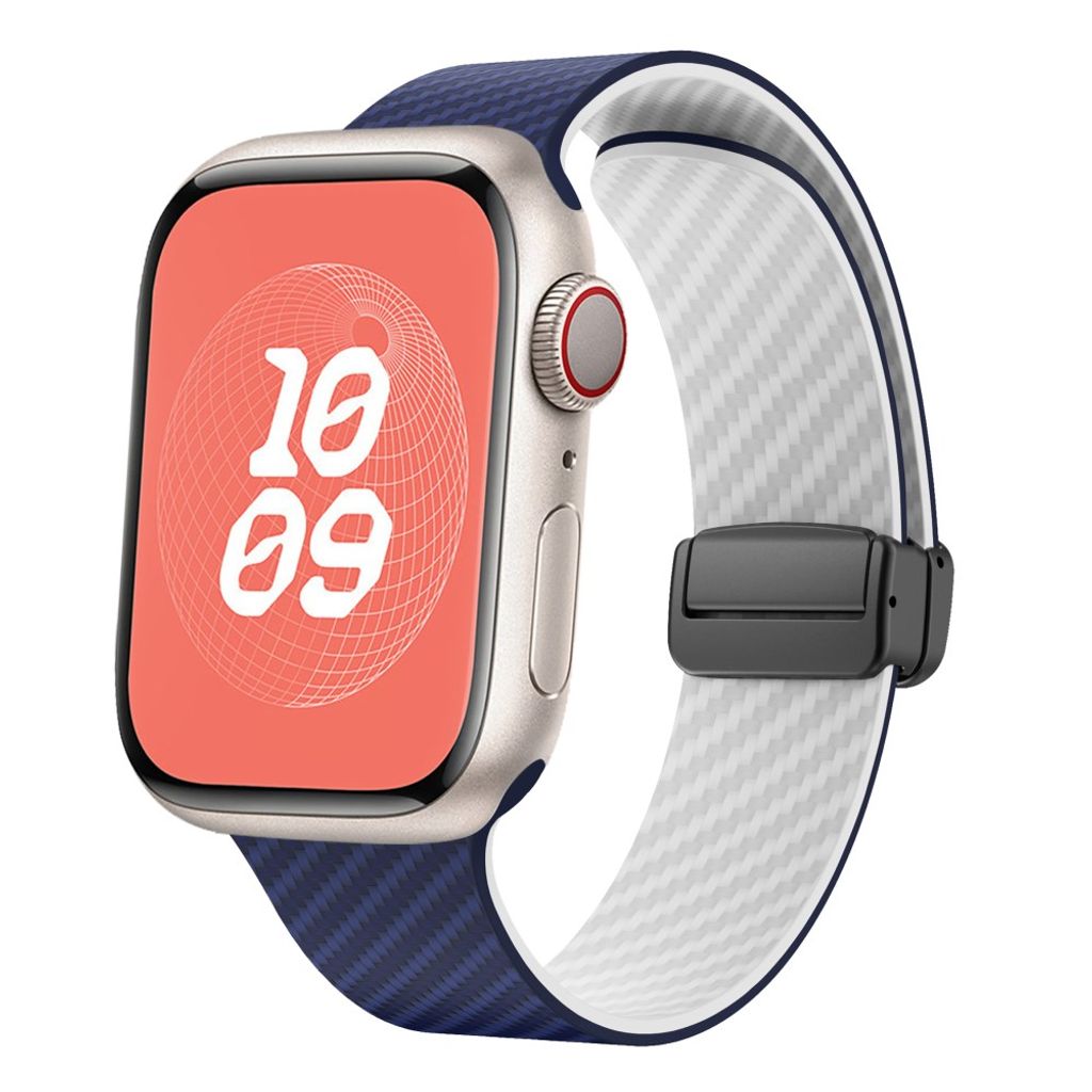Apple Watch 42 / 41/ 40 / 38mm Klockarmband kolfibertextur - Blå/Vit