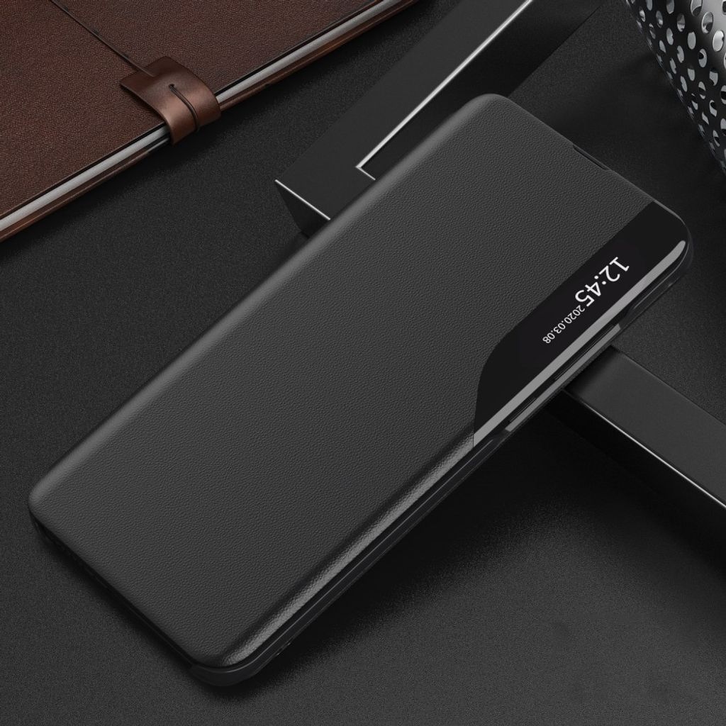 Samsung Galaxy A27 5G Kotelo Näkymäikkuna Jalusta PU-nahka – Musta