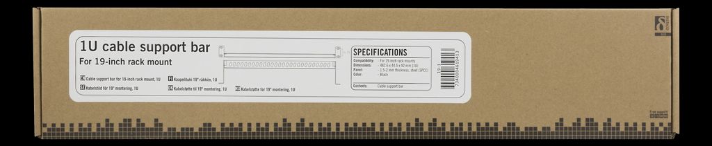 Deltaco kabelstøtte for 19" rackinstallasjon - svart