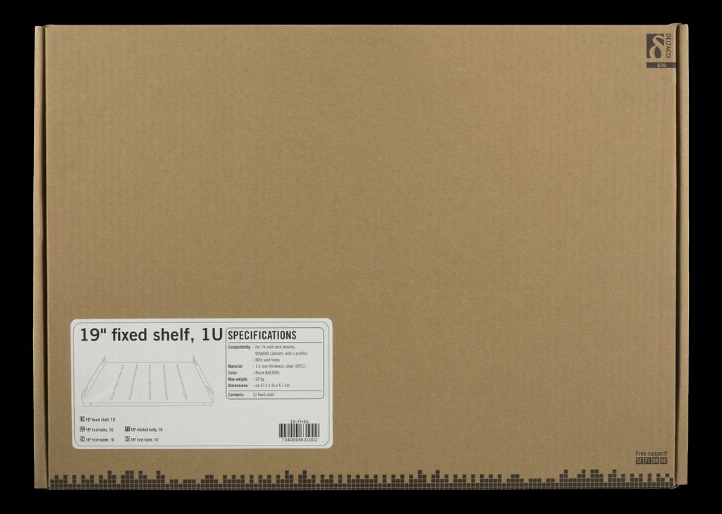 Deltaco fast hylde til 600x600 skabe – 350 mm dybde