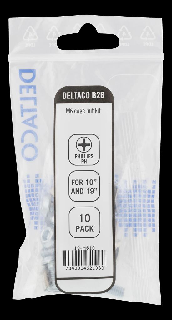 Deltaco M6 skruesæt stjerne til 19-tommer rack – 10-pak
