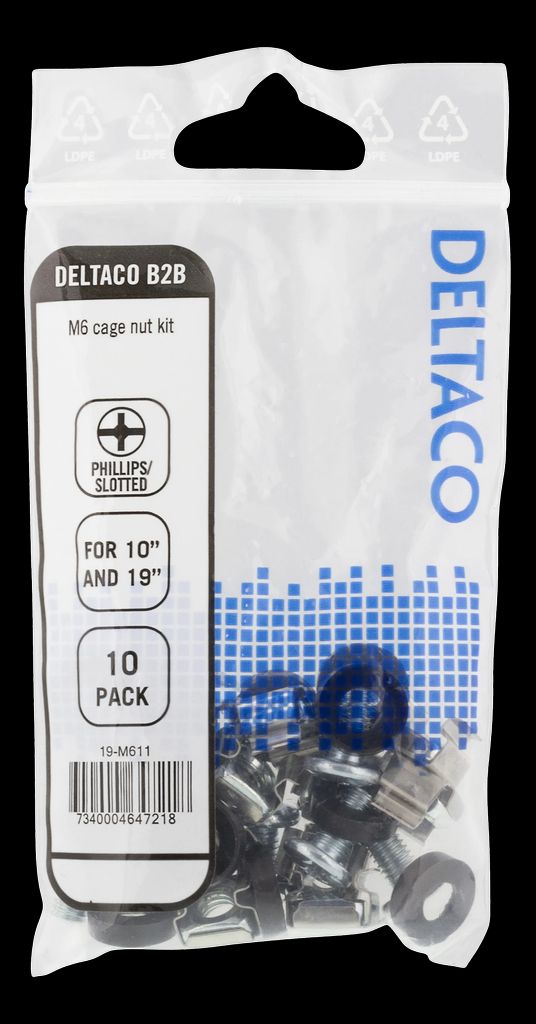 Deltaco M6 Skruesæt Stjerne/Kærv til 19-seriens Skabe 10-pak