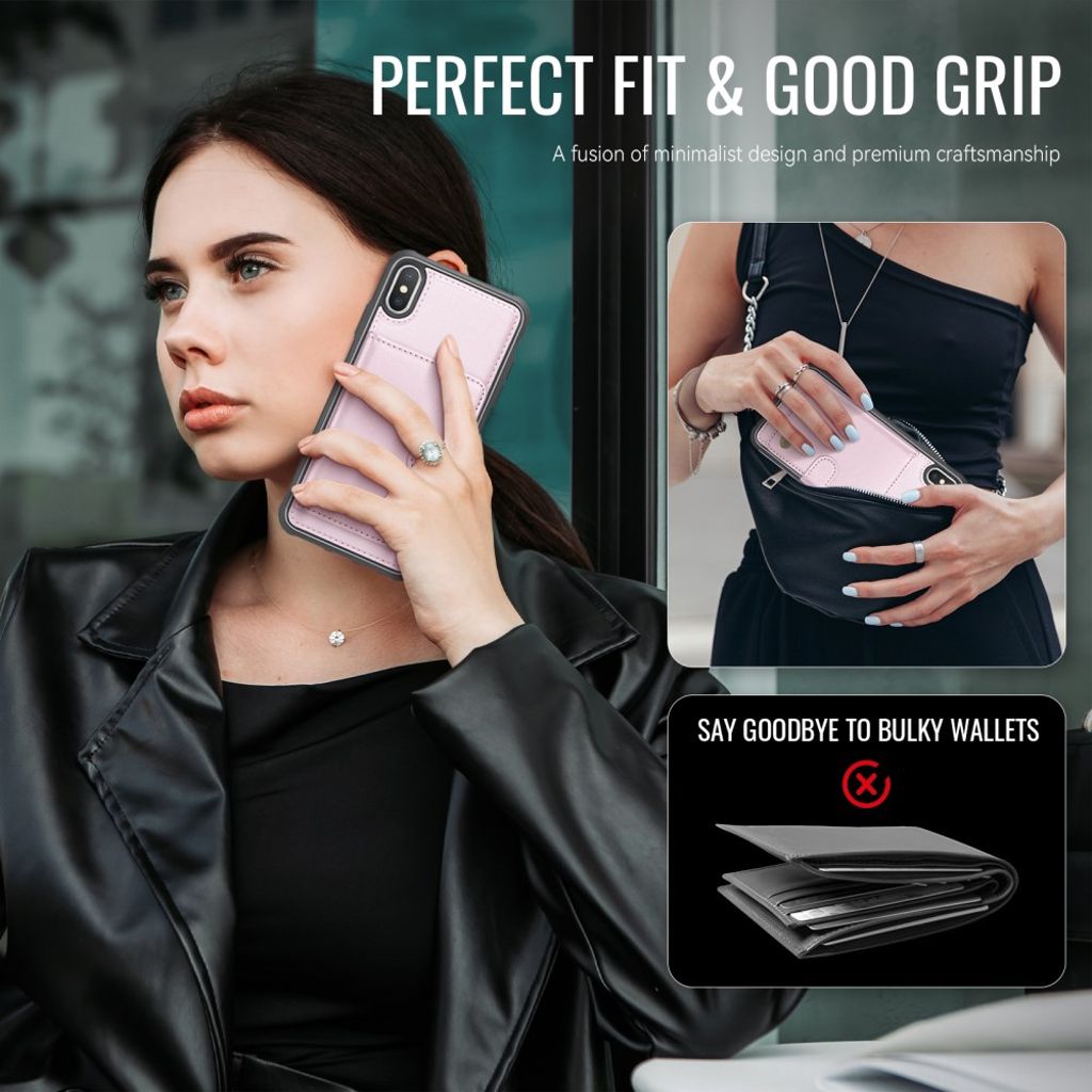 JEEHOOD iPhone XS Max RFID Kortholder Pungcover MagSafe – Lyserød