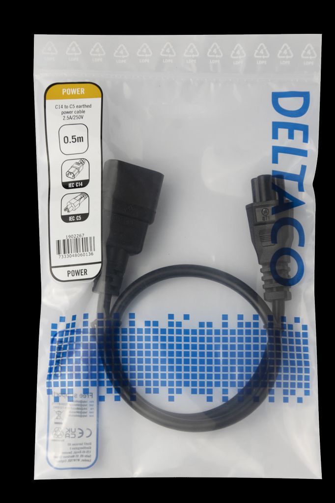 Power cable IEC C14 - IEC C5, 0,5m – svart
