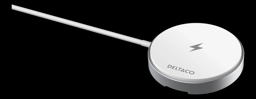 Deltaco trådlös snabbladdare 15W med magnet och stativ – vit