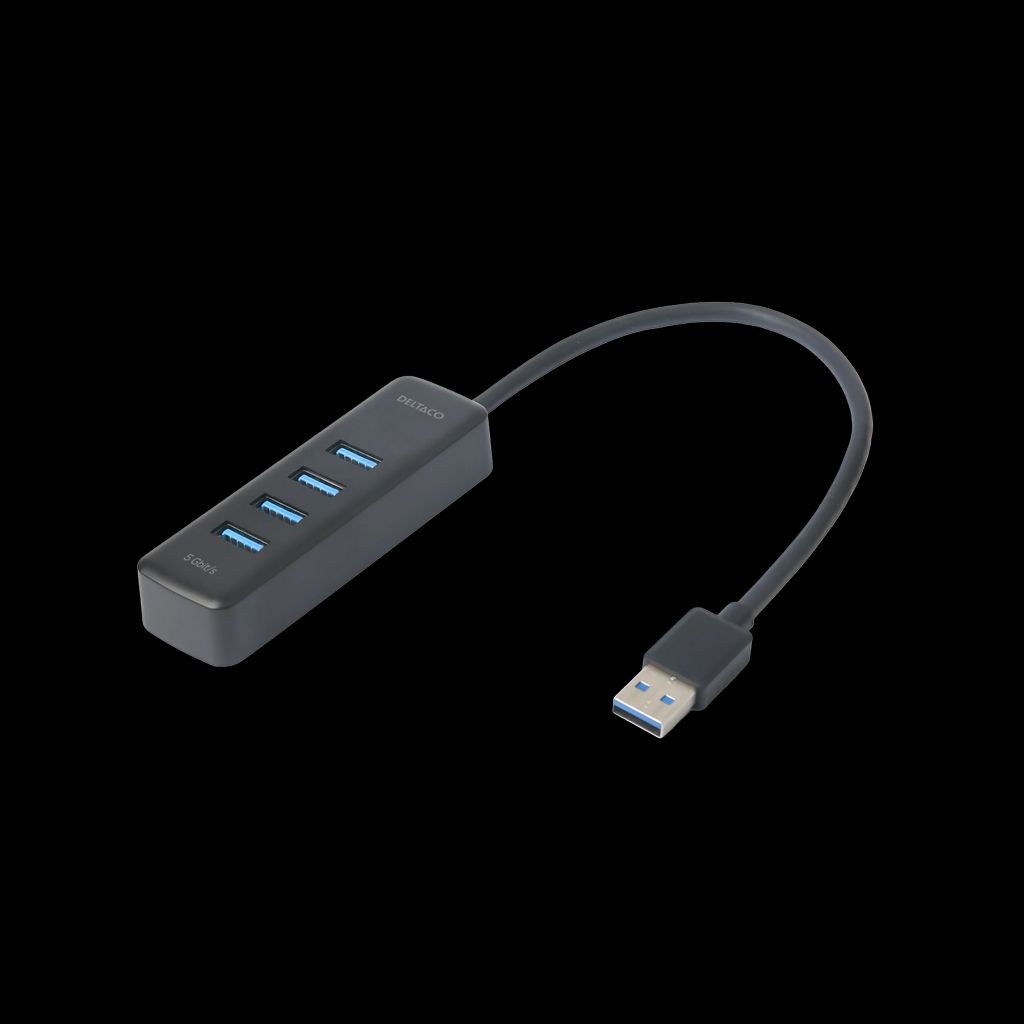 USB-A hub, 5 Gbit/s, 4x USB-A, slim - svart