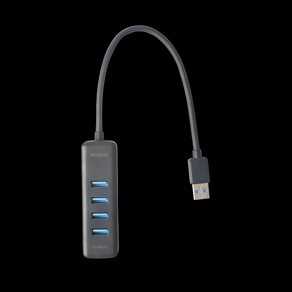 USB-A hub, 5 Gbit/s, 4x USB-A, slim - svart