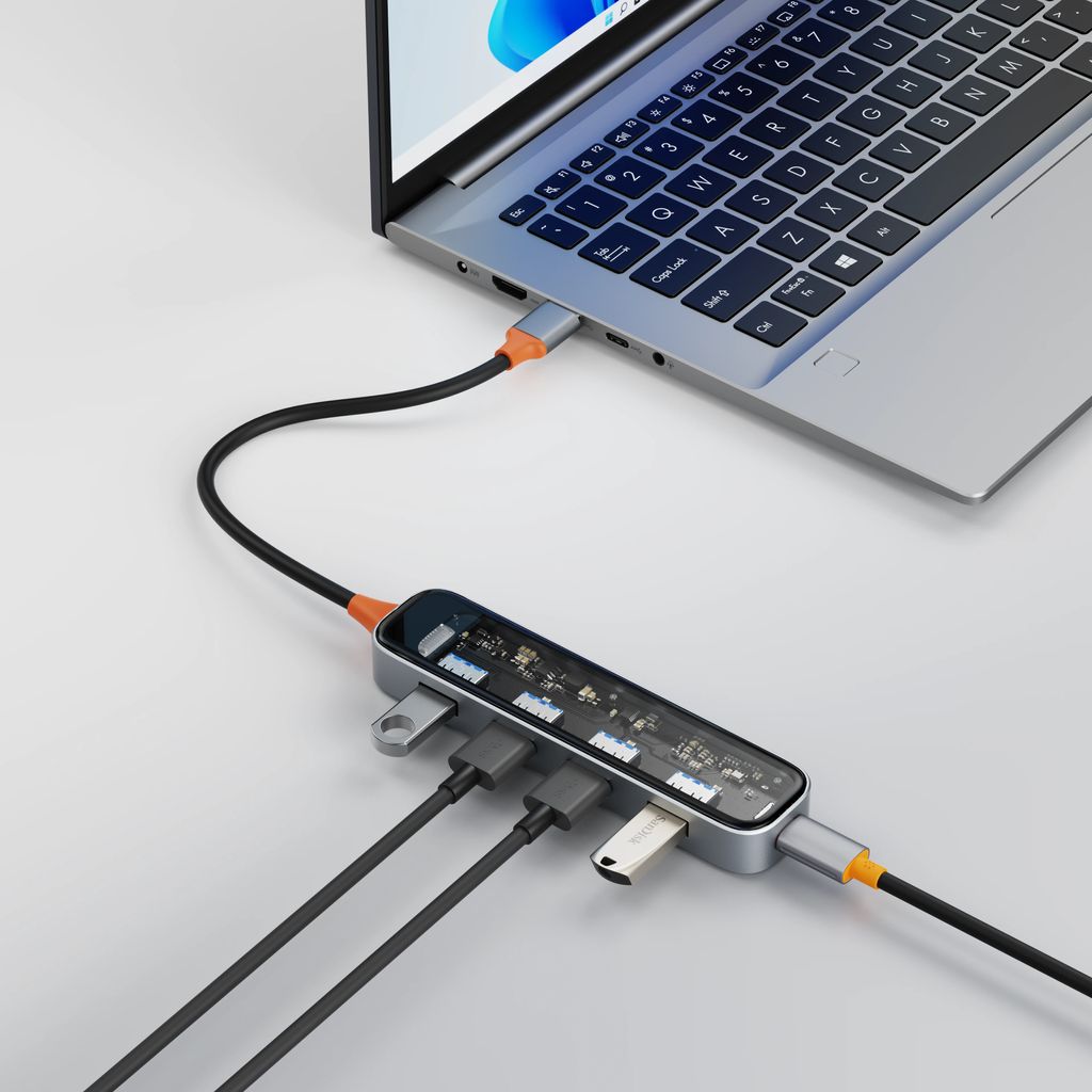 USB-A Hub, 5 Gbit/s, 4x USB-A - Transparent