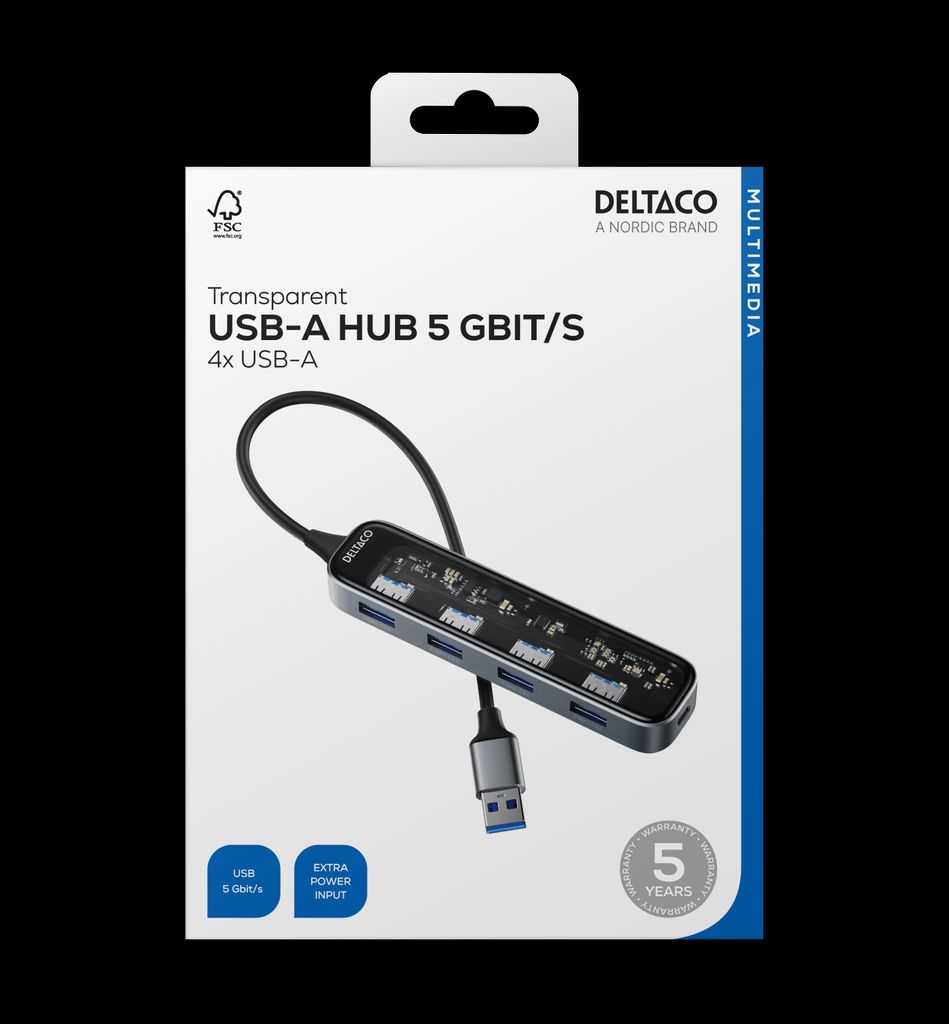 USB-A Hub, 5 Gbit/s, 4x USB-A - Transparent