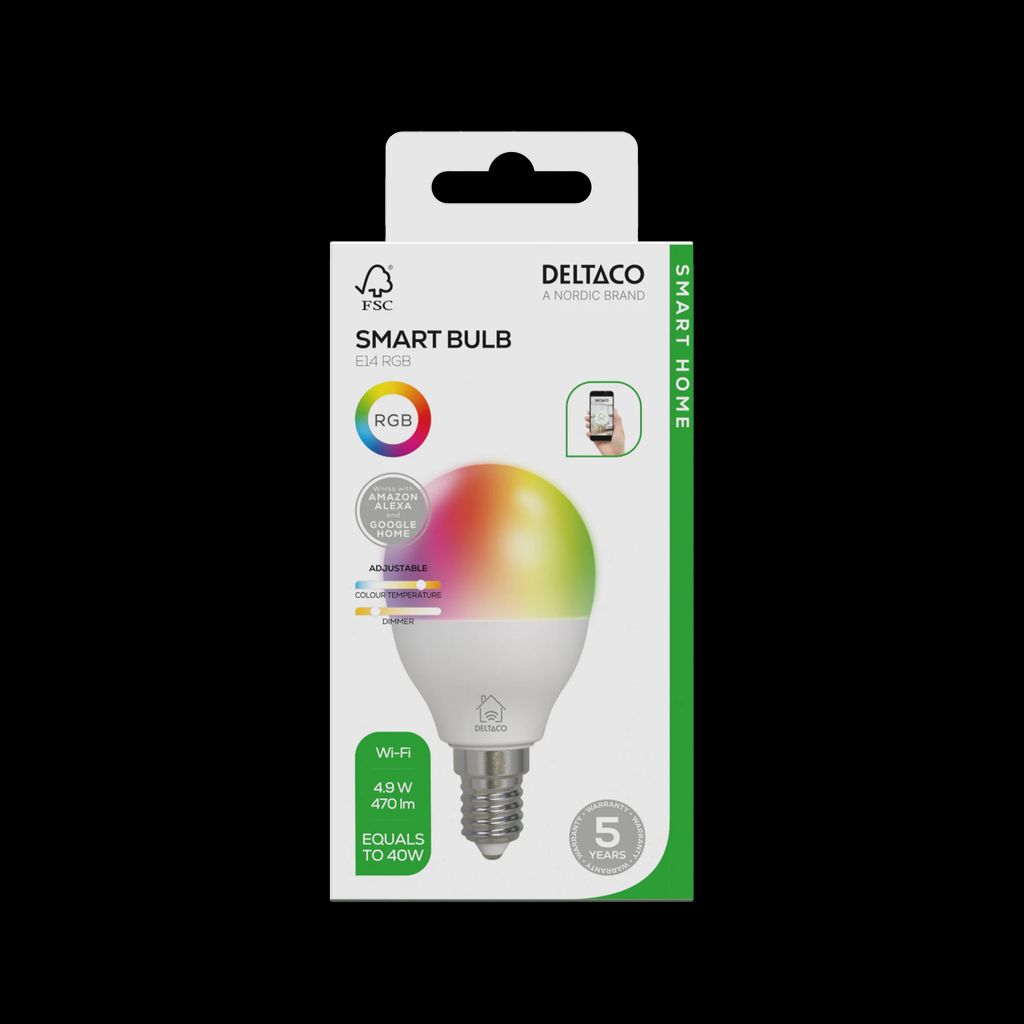 Deltaco Smart LED-lampe E14 RGB WiFi - 4,9W