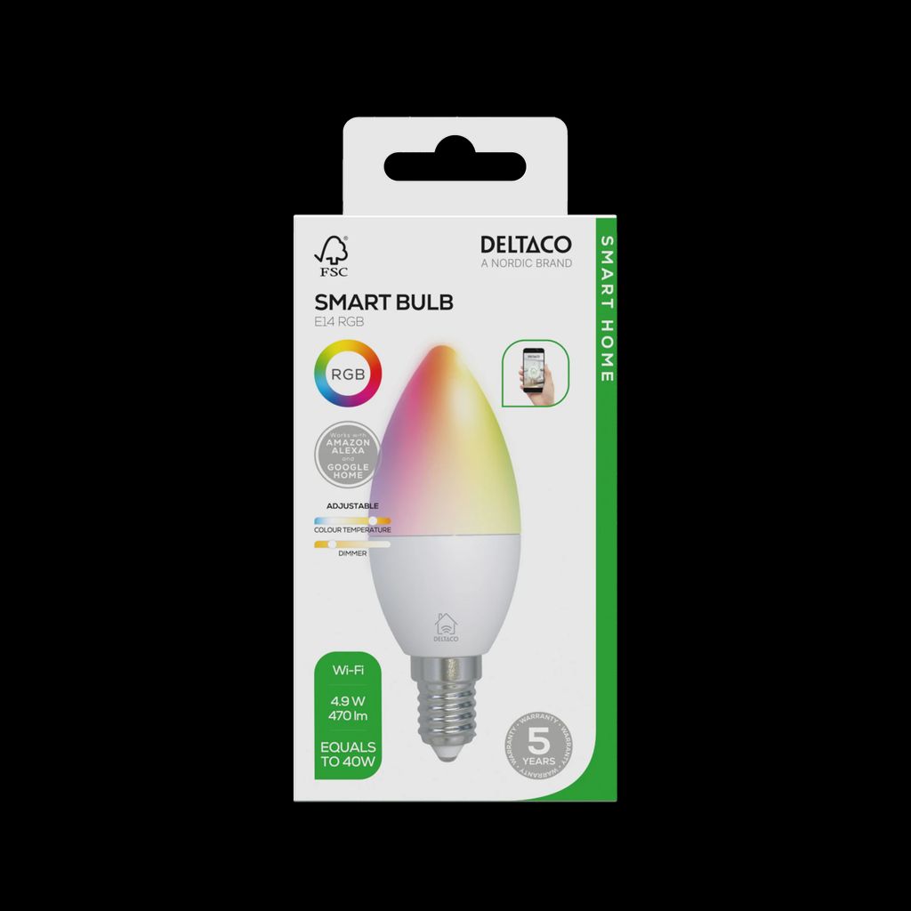 Deltaco Smart LED-pære E14 RGB WiFi 4,9W - flerfarget