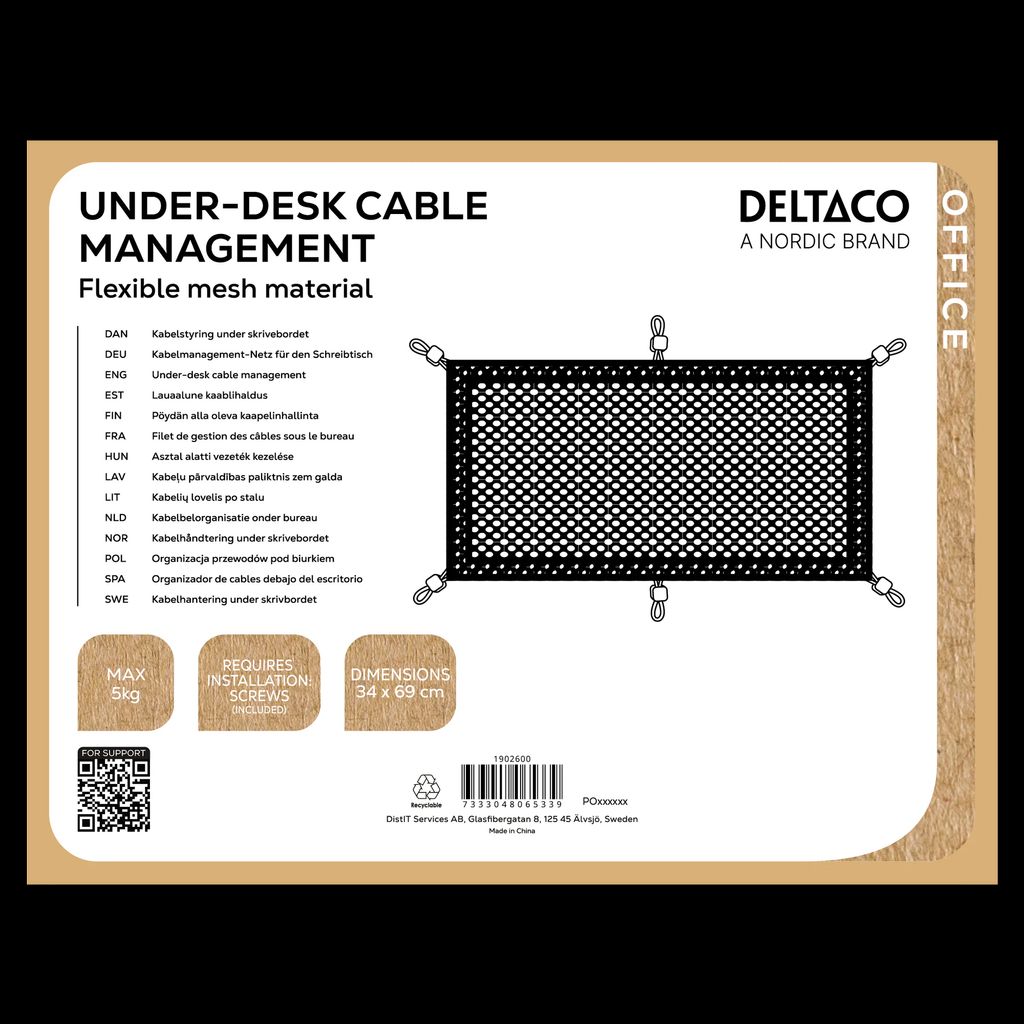 Deltaco OFFICE kabelhanterare under bord – svart 34x69 cm