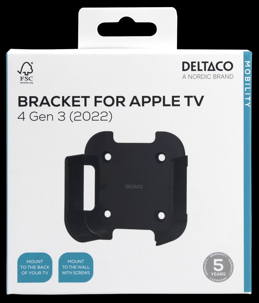 Deltaco-beslag til Apple TV 4 Gen 3 (2022) – sort