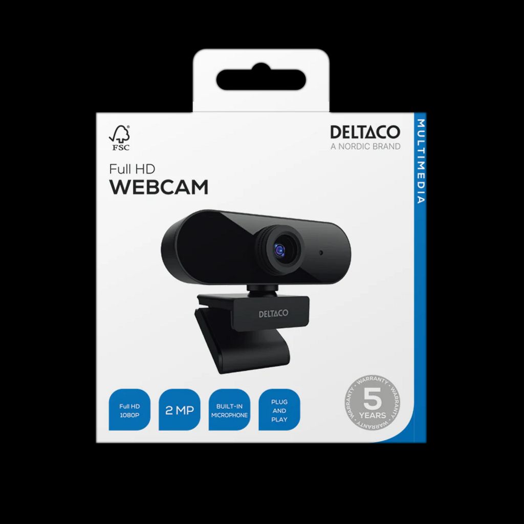 Deltaco Full HD-webcam med 360° rotation – sort
