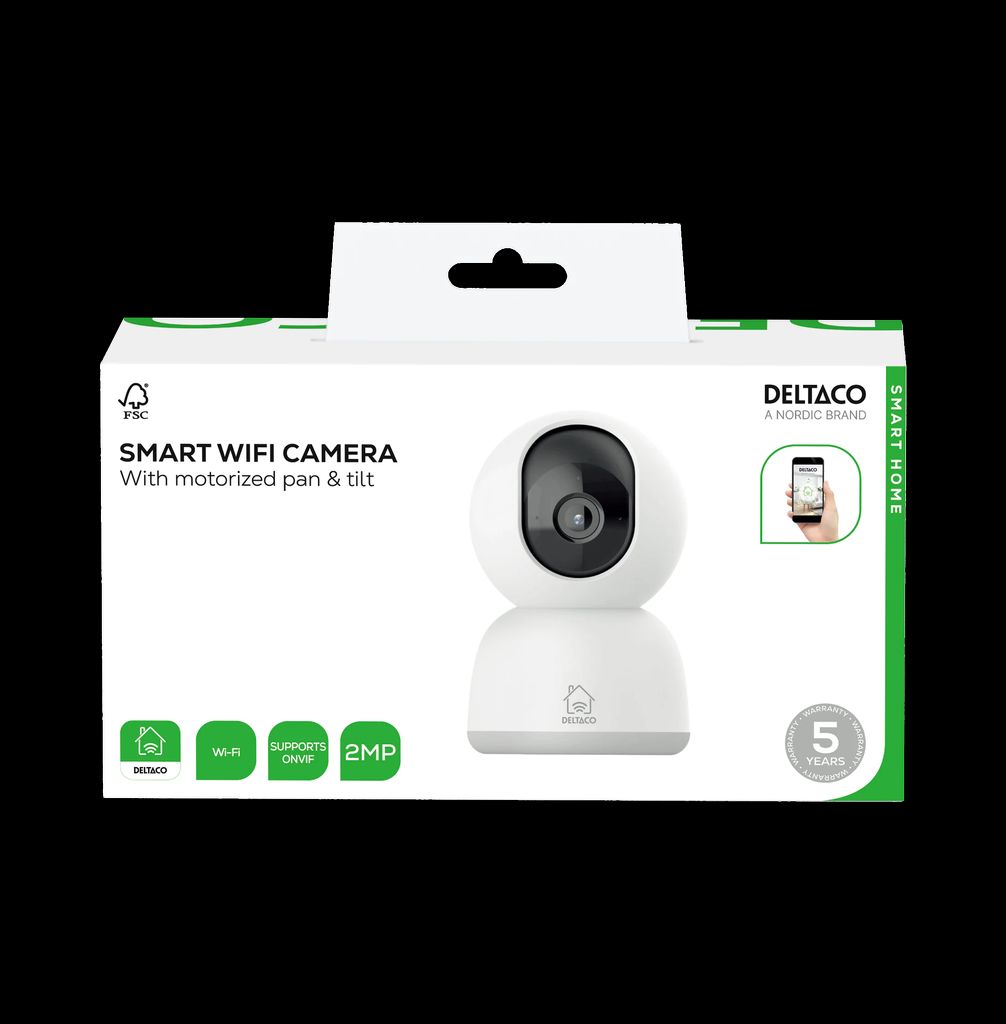 DELTACO SMART HOME WiFi-sisäkamera panorointi- ja kallistustoiminnolla - valkoinen