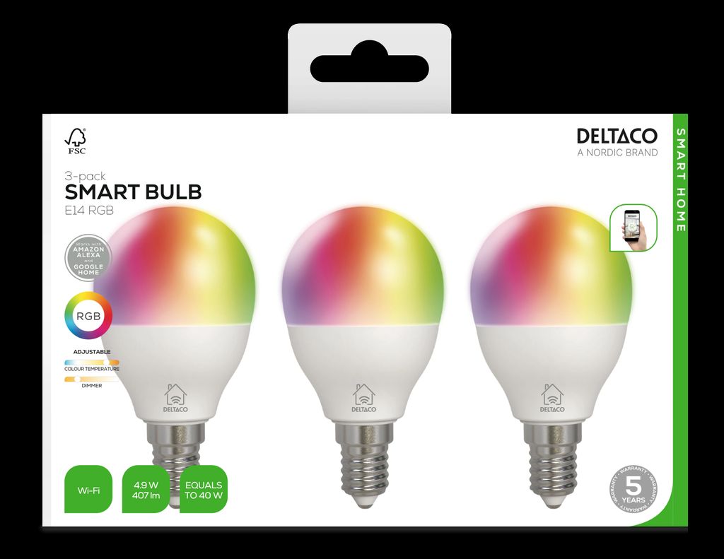 Deltaco SMART HOME RGB pærer E14 G45 mini globe 3-pak