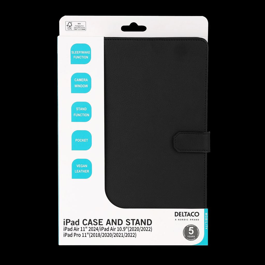 Deltaco iPad Air/Pro 11 etc Plånboksfodral PU-läder - Svart