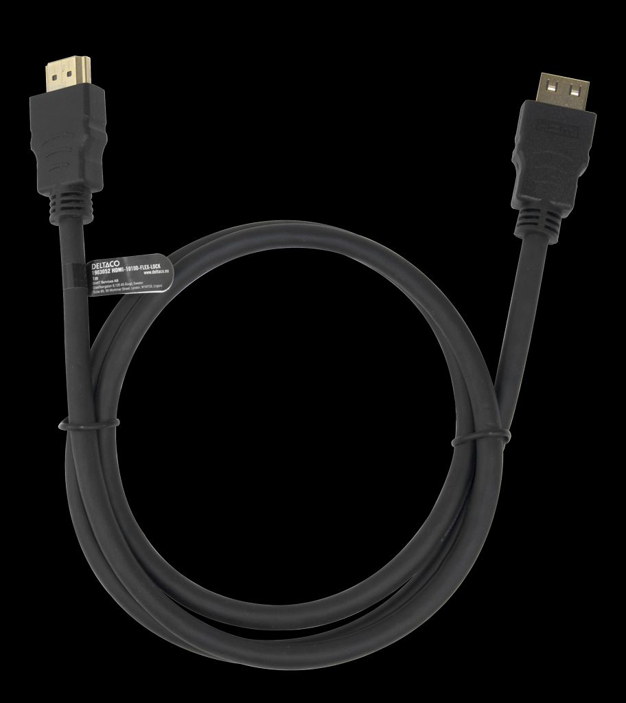 High-Speed Flex HDMI kabel 1m med lås, 4K UHD - Sort