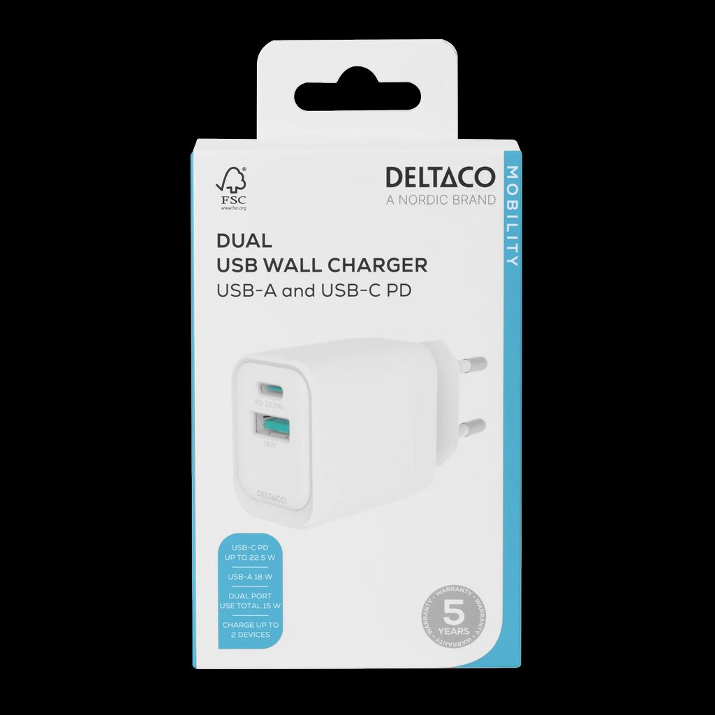 Deltaco USB-seinälaturi – valkoinen