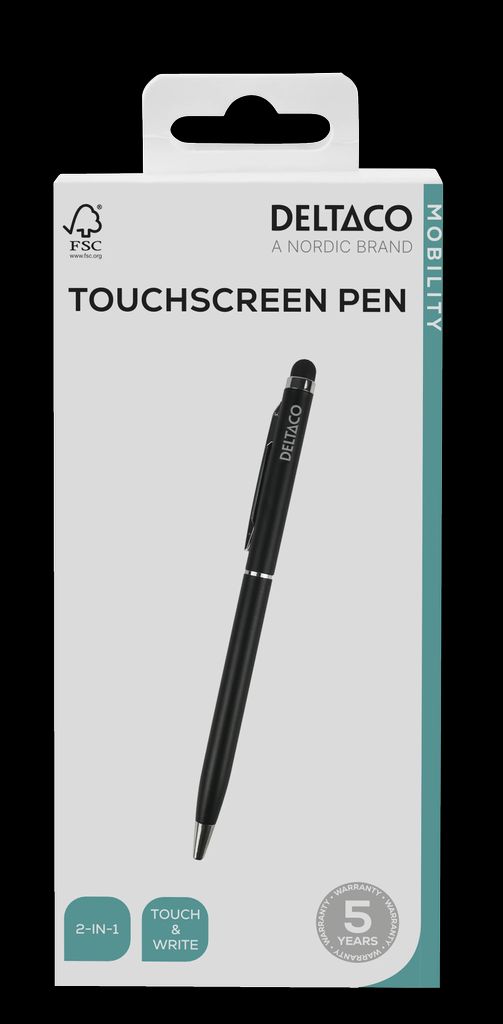 Deltaco 2-i-1 stylus penna – svart