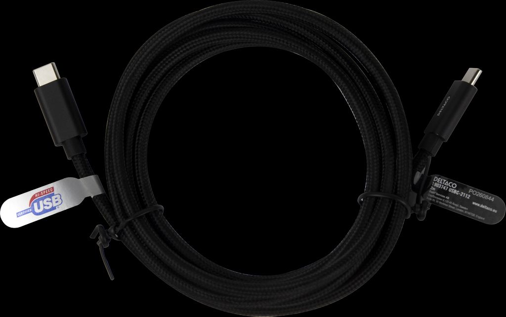 Deltaco USB-C 2.0 ladekabel 240W, 2m - svart