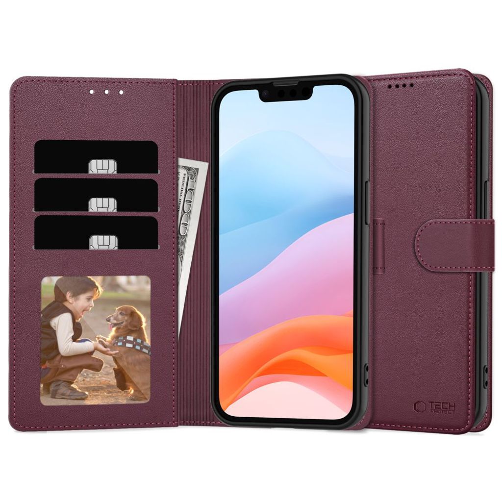 Tech-Protect Wallet Etui til iPhone 16e - Burgundy