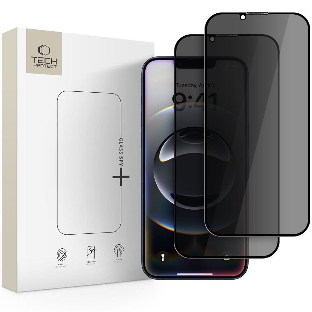Tech-Protect iPhone 16e/14/13 Pro/13 Privacy Skärmskydd 2-pack - Svart