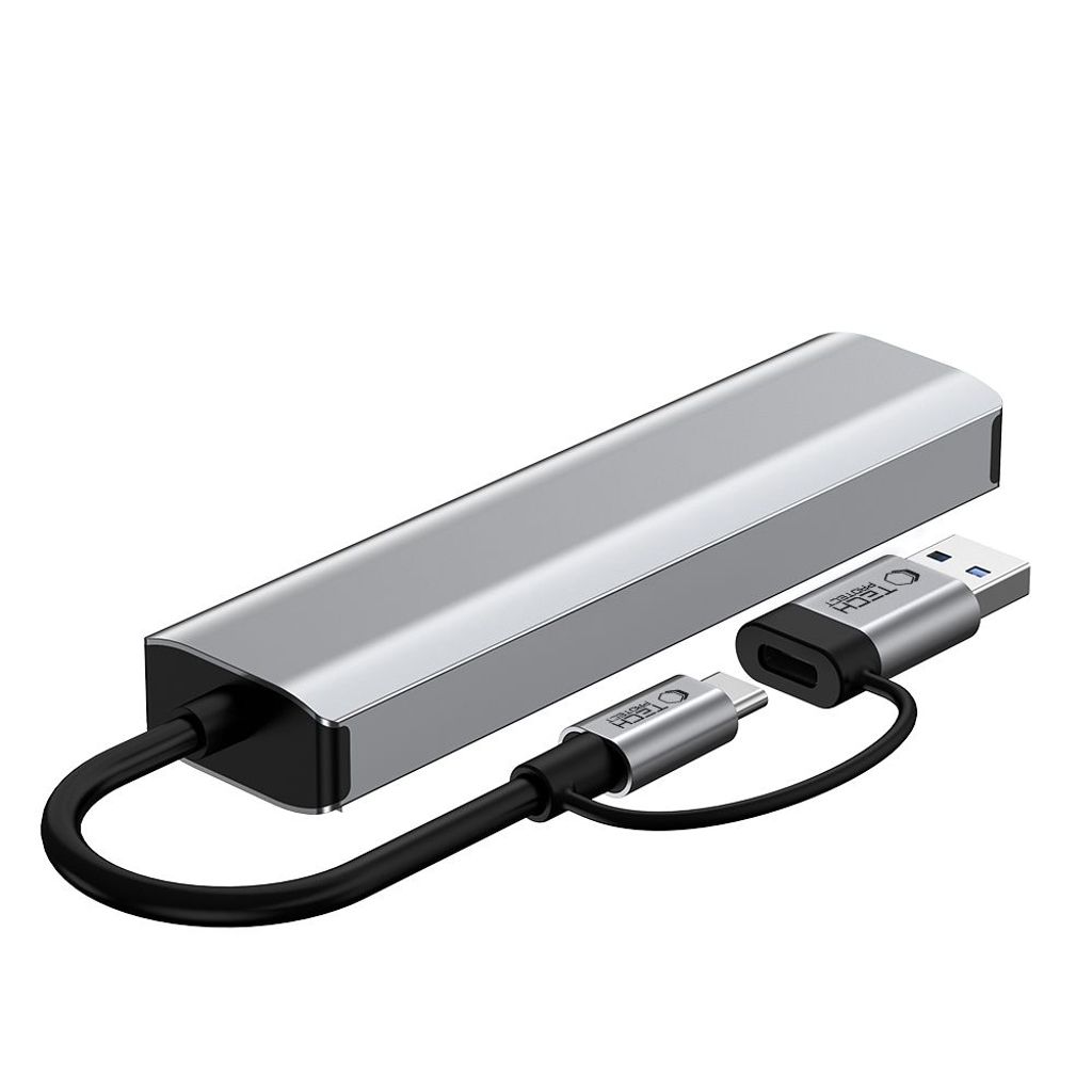 Tech-Protect HB03 HUB Adapter 5in1 USB-C + USB2.0 + USB3.0 + RJ45 - grå
