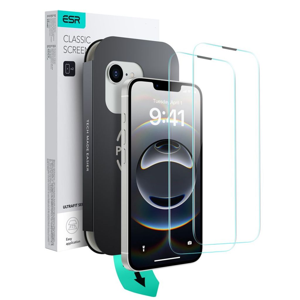 ESR Ultrafit iPhone 13/13 Pro/14/16e Skärmskydd i Härdat Glas, 2-pack