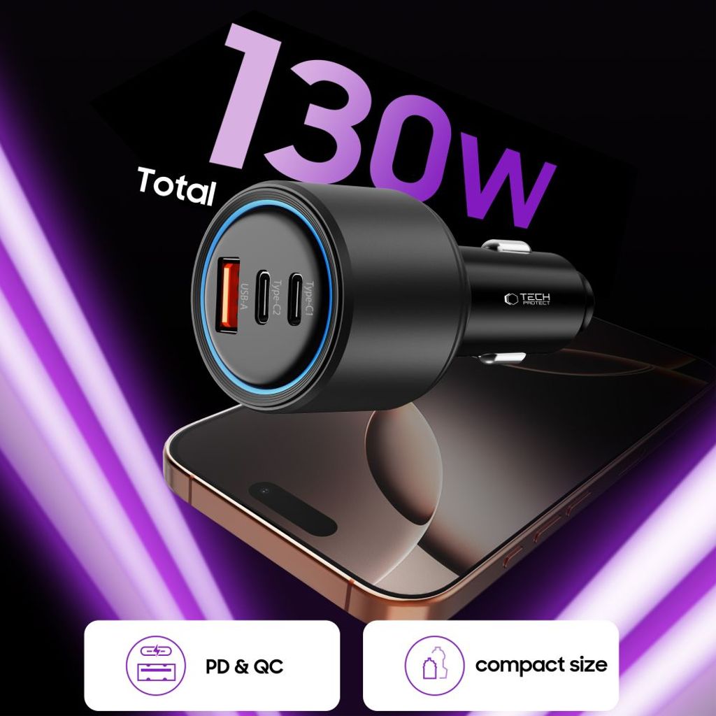 CC04 3-port PD130W billader – svart
