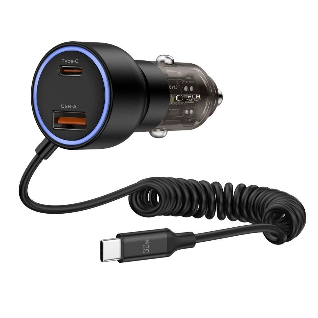 CC05 Car Charger 2-Port PD60W med USB-C-kabel – Sort