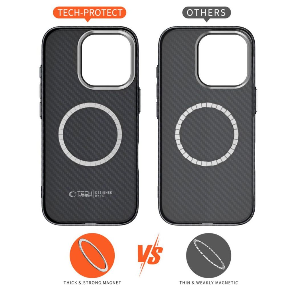 Tech-Protect Ion Carbon MagSafe Case for iPhone 16 - Black/Grey