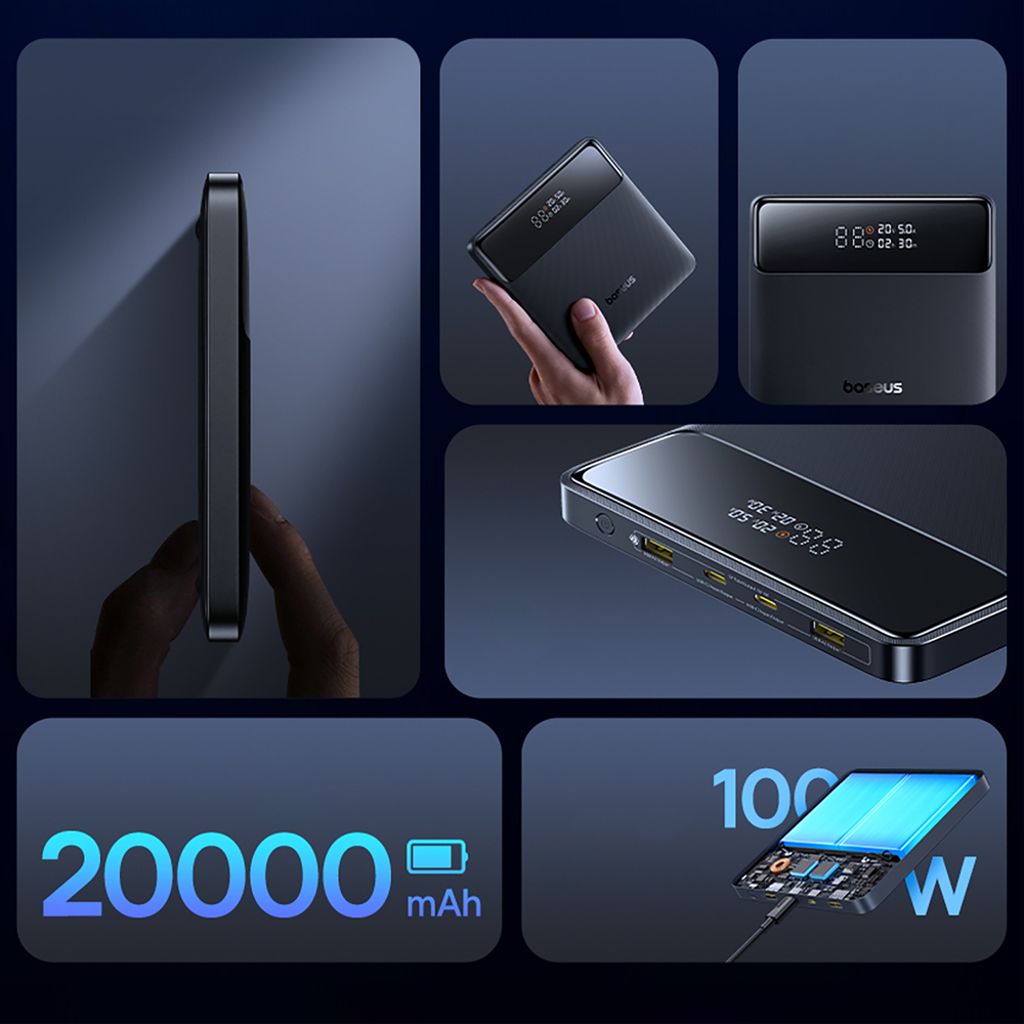 Baseus Blade H1 powerbank 20000mAh 100W med display – sort