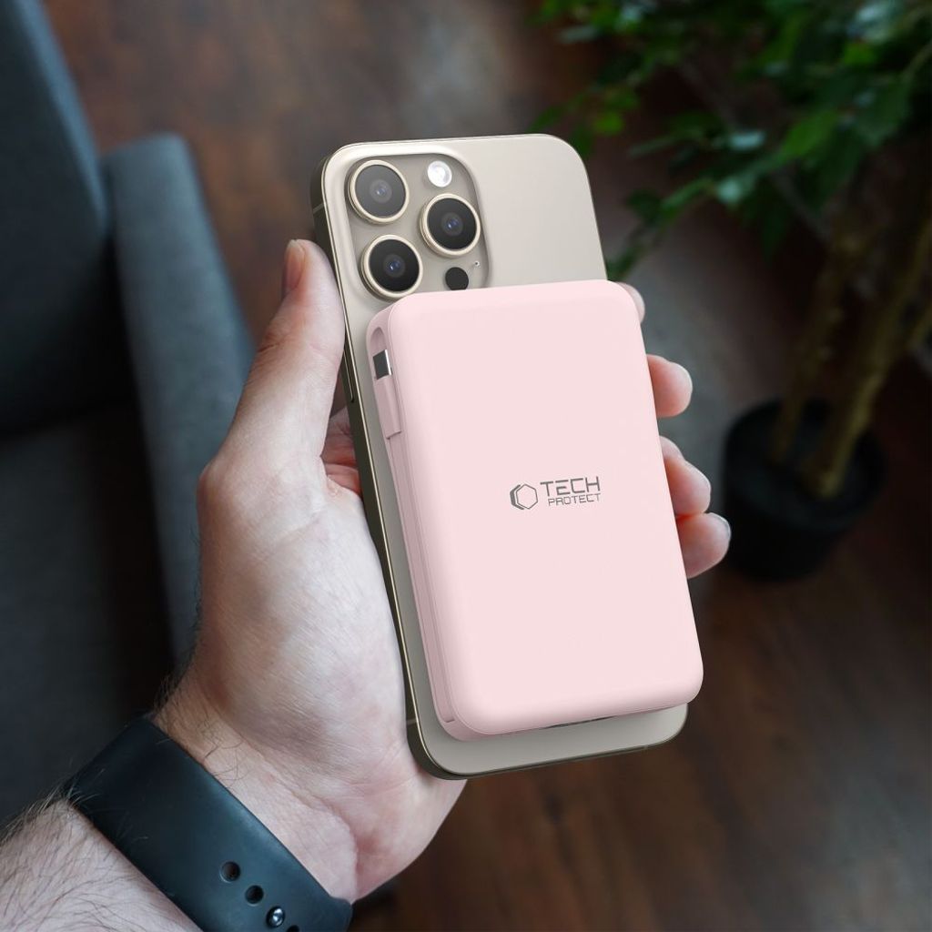 Tech-Protect PB31 LifeMag MagSafe trådløs powerbank 10000 mAh – rosa