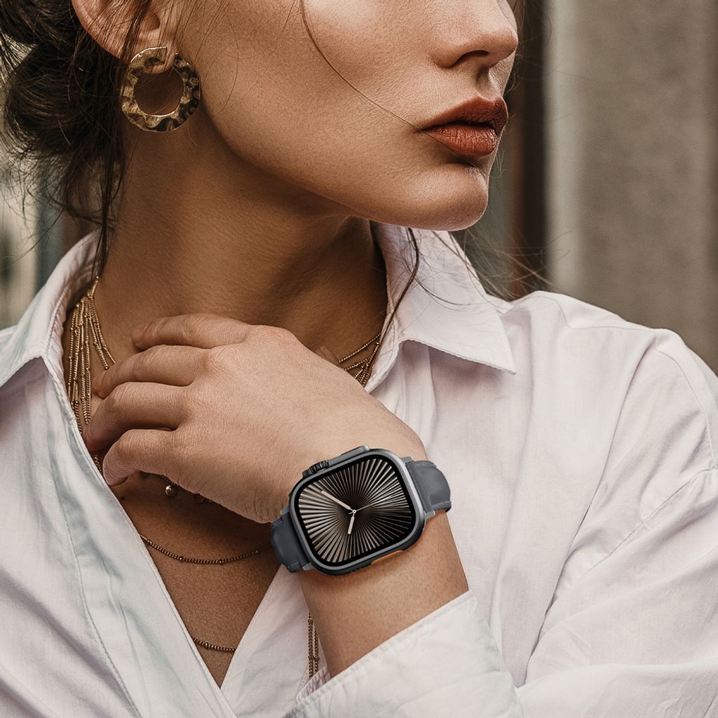 AmazingThing Class Leather Kellonranneke Apple Watch 45/46/49mm - Harmaa