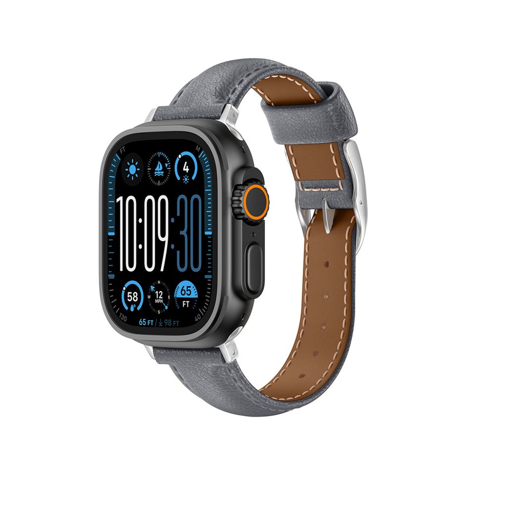 AmazingThing Class Leather Kellonranneke Apple Watch 45/46/49mm - Harmaa