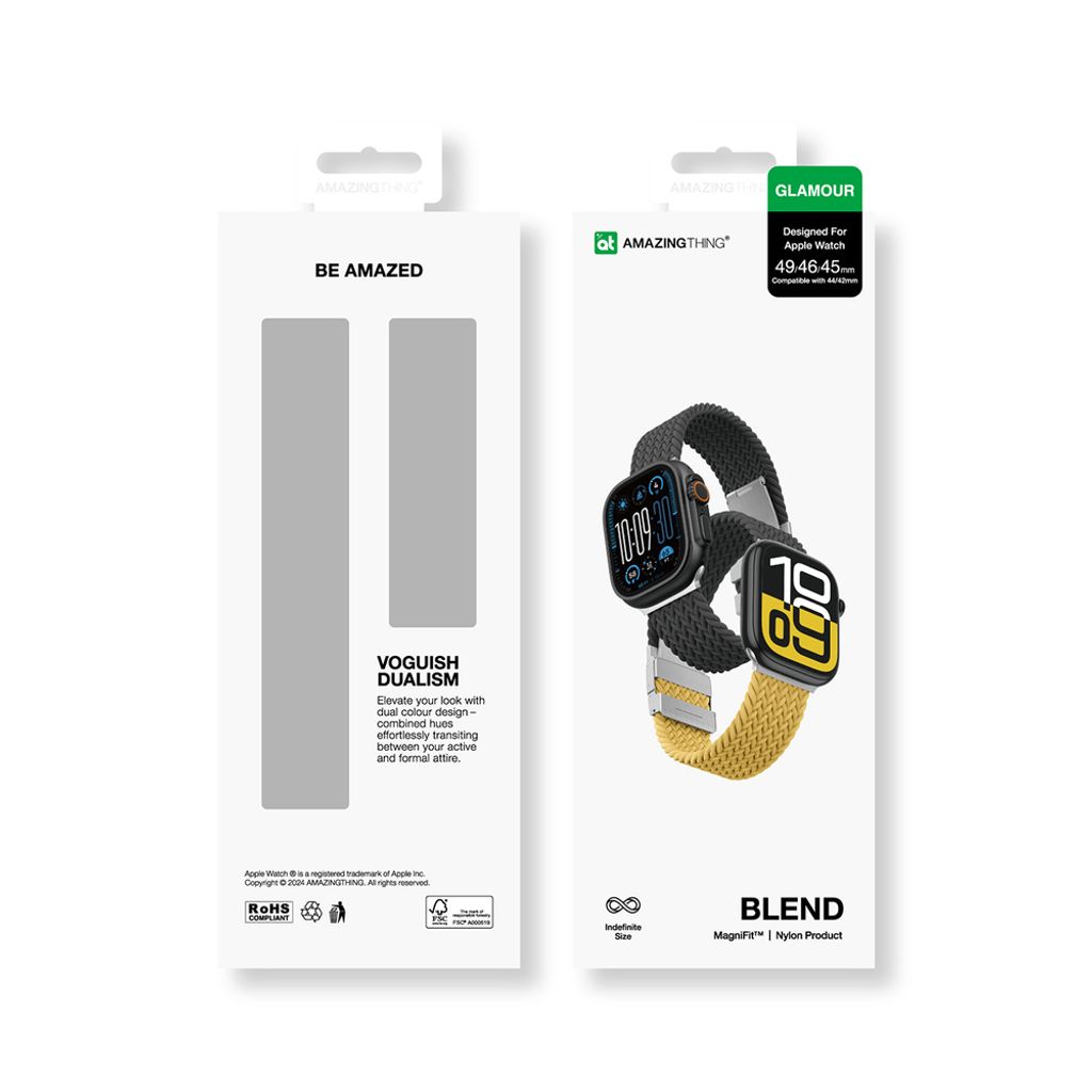 AmazingThing Blend Kellonranneke Apple Watch 45/46/49mm 2-pakkaus - Keltainen/Musta