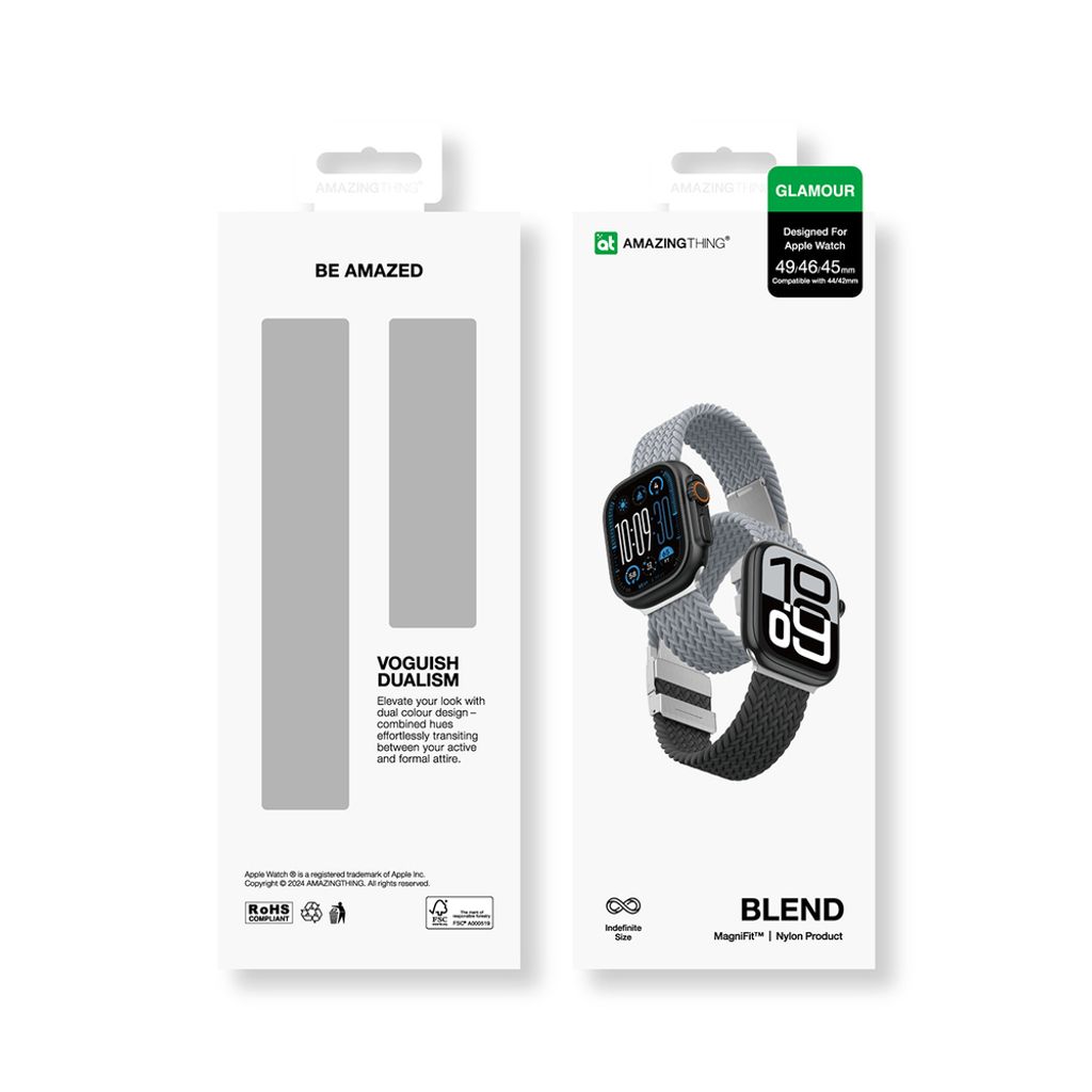 AmazingThing Blend Kellonranneke Apple Watch 45/46/49mm 2-pakkaus - Musta/Harmaa